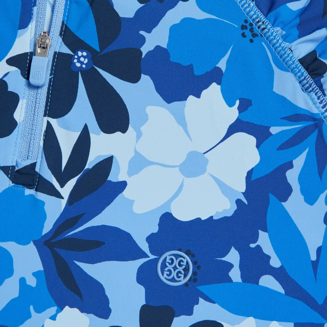 Mid Layers-G/FORE Floral Camo Silky Tech Nylon Ruched Quarter Zip Pullover