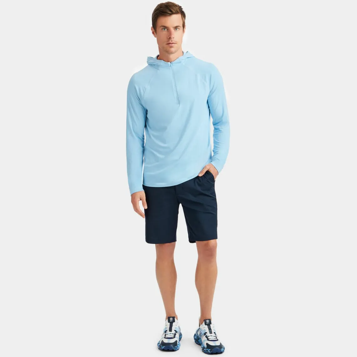 Mid Layers-G/FORE Hooded Luxe Quarter Zip Mid Layer