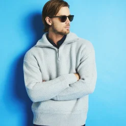 Sweaters-G/FORE Ribbed Funnel Neck Merino Wool Quarter Zip Sweater