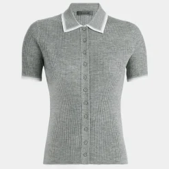 Sweaters-G/FORE Ribbed Melange Wool Blend Button Down Sweater Polo