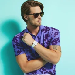 Polos & Shirts-G/FORE Tonal Floral Tech Pique Modern Spread Collar Polo